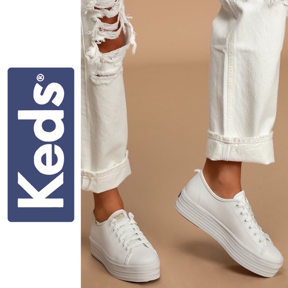 Keds Shoes Keds Womens Triple Up White Leather Platform Sneakers